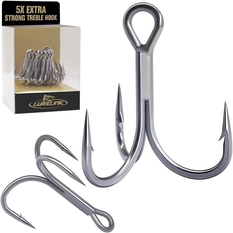 LURELINK Fishing-Treble-Hooks-5X-Extra-Strong-Heavy-Duty Ultra Anti-Rust Bulk Hooks for Saltwater and Freshwater Fishing Sizes 5/0 to #8 - Image 1
